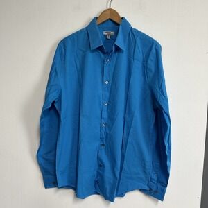 Express IMX Fitted‎ Men's Blue Fitted Button Front Shirt Stretch Colorful Flaw